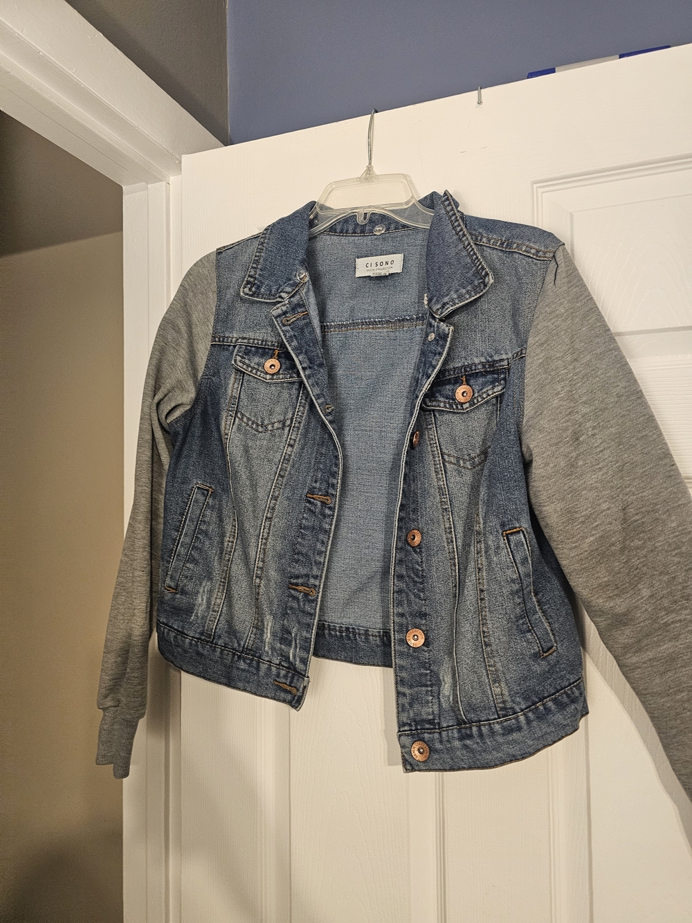 Ciso Blue Denim Jacket with Gray Knit Sleeves